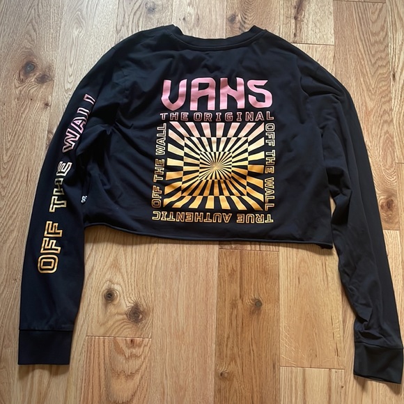 VANS || Off The Wall Black Long Sleeve Crop Top Size Medium - Picture 6 of 7